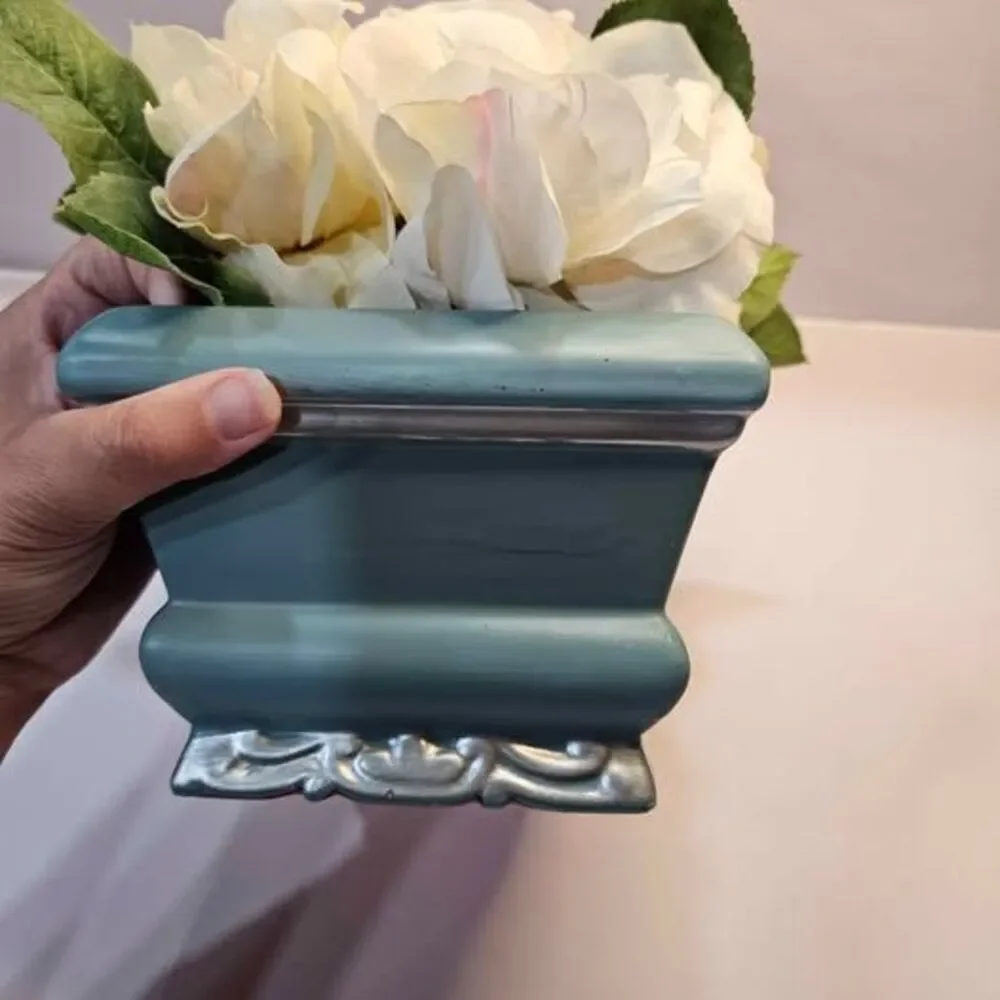 Artificial Rose Flower Arrangement in Teal Vase